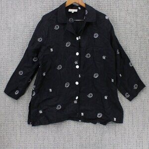 David Dart Shirt Womens Large L Black Casual Button Down Short Sleeve Collared